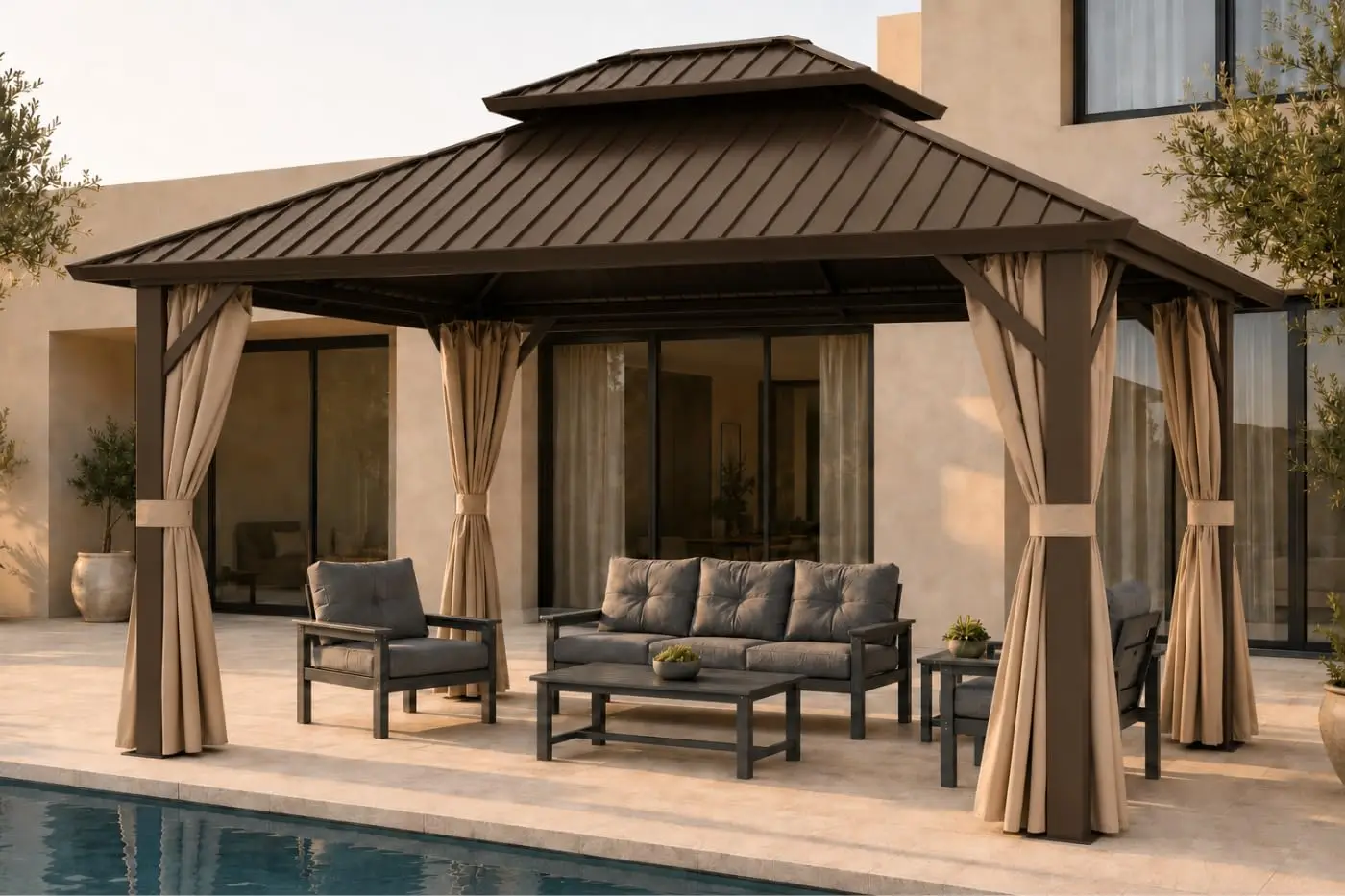 10x12 FT Hardtop Gazebo, Double Roof Galvanized Steel Outdoor Patio Pavilion, Heavy Duty Metal Frame Pergola with, Custom