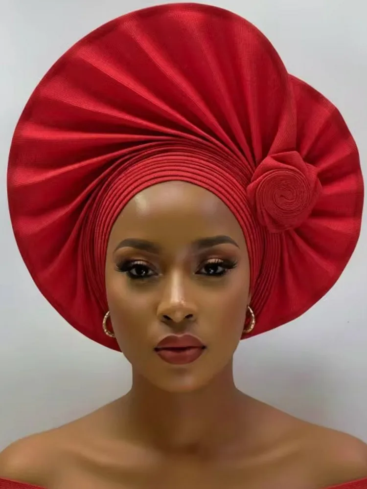 2026 New African Headtie Turban Nigeria Auto Gele Head Wraps Auto Gele Women's Turban Cap Wedding Geles Muslim Head Wraps Bonnet