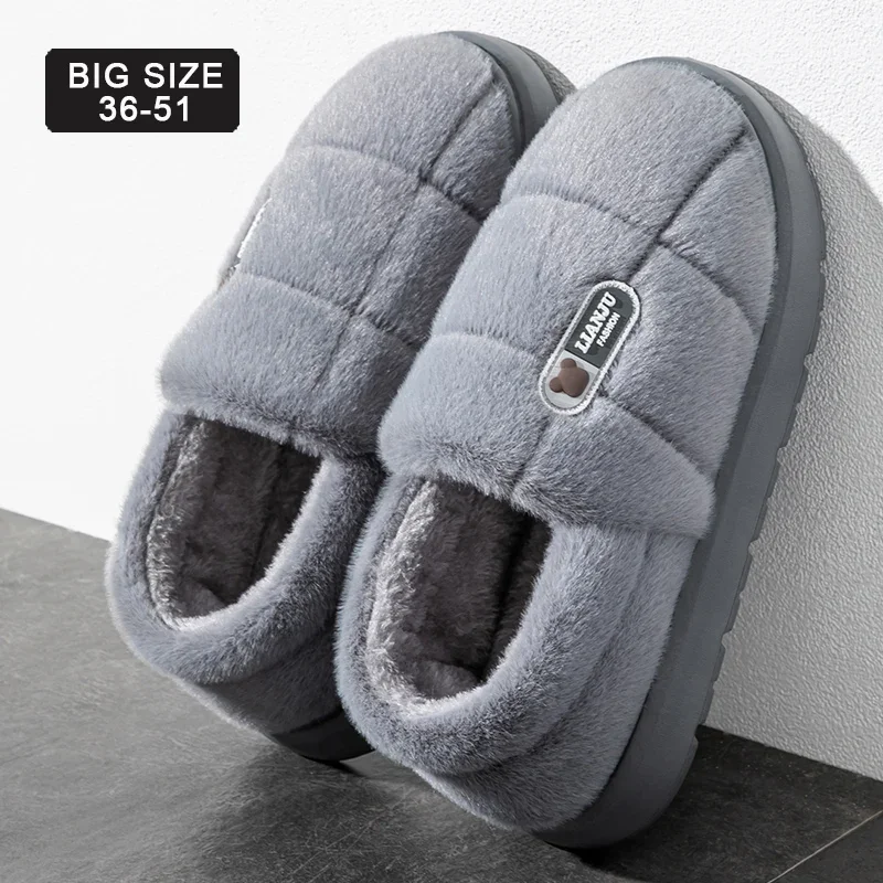 

Men's slippers Winter Solid Color Wrap Heels Plush Slippers Non-slip Warm Women Men Home Casual Cotton Shoes Big Size 50 51