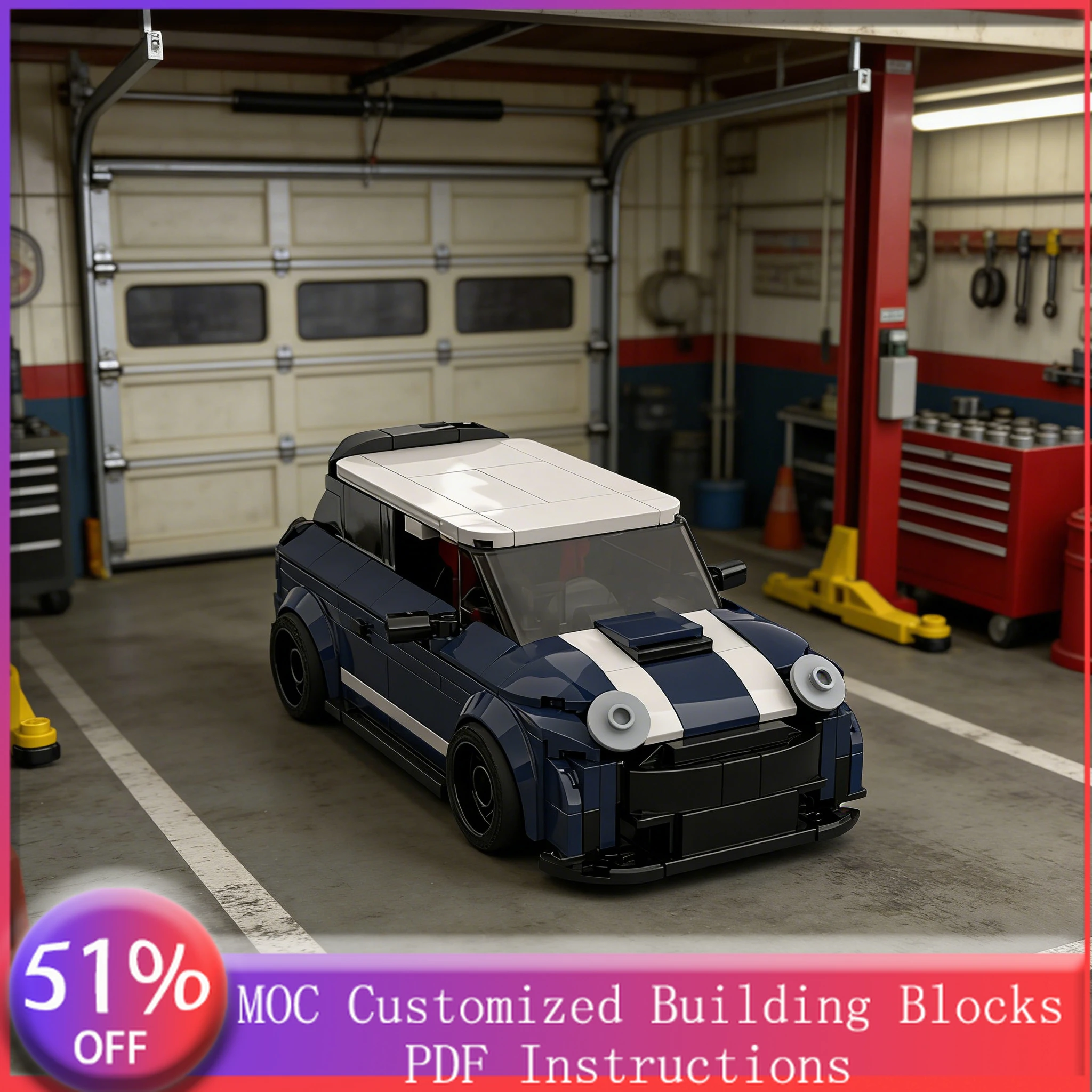 

354 детали: Классический гоночный автомобиль-седан (четырехдверный) MOC, модульный конструктор, креативный дизайн, игрушка для самостоятельной сборки, подарок