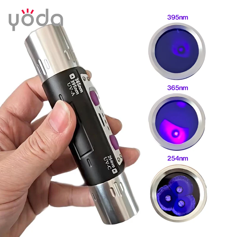 Longwave & Shortwave UV Lamps 365nm 395nm 254nm Minerals Phosphor Detector UVA UVC Blacklight LED Flashlight with ZWB3 Filter