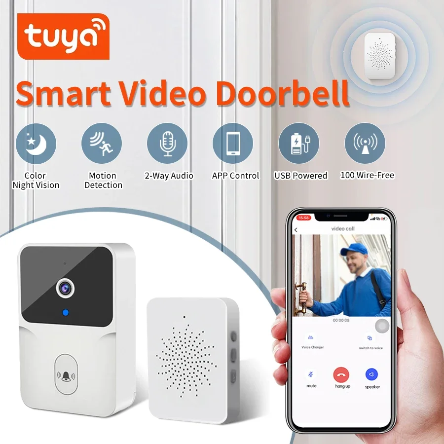 Tuya WiFi Wireless Visual Doorbell Intelligent Intercom Night Vision Mobile APP Control Cloud Access Recording Safe and Reliable