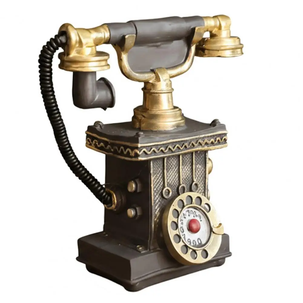 Style Phone Retro Telephone Resin Figurine Vintage Rotary Phone Model Statue Style Desk Decor for Home Office Bookshelf Display