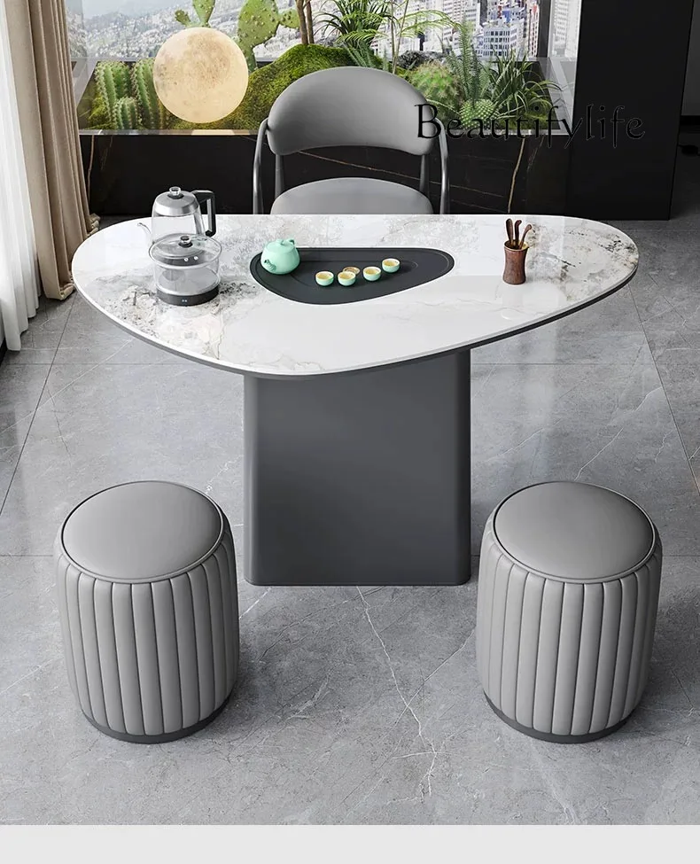 Nordic advanced rock slab tea table modern simple kettle integrated tea table