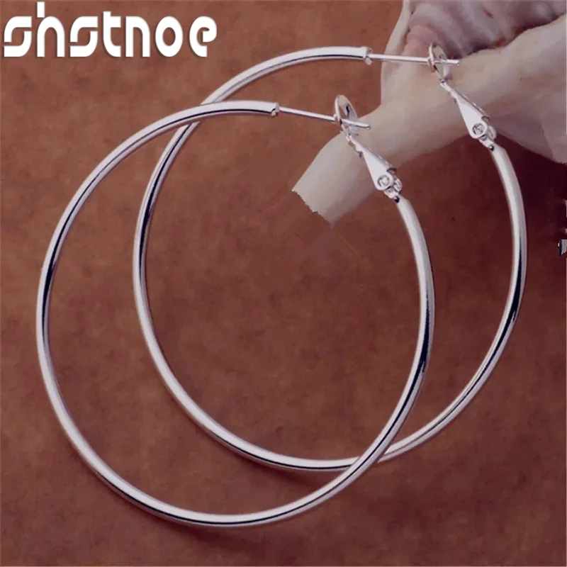 

SHSTONE 925 Sterling Silver Women's 50/60/70/80MM Round Big Hoop Earrings Wedding Fashion Jewelry For Women 2022 Christmas