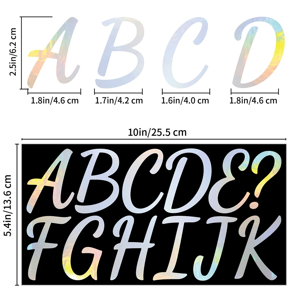 24Sheet 2.5Inch Reflective Laser Letter Sticker For Coffee Store Wedding Party Bicycle Decor 26 Alphabet Label Waterproof Decals