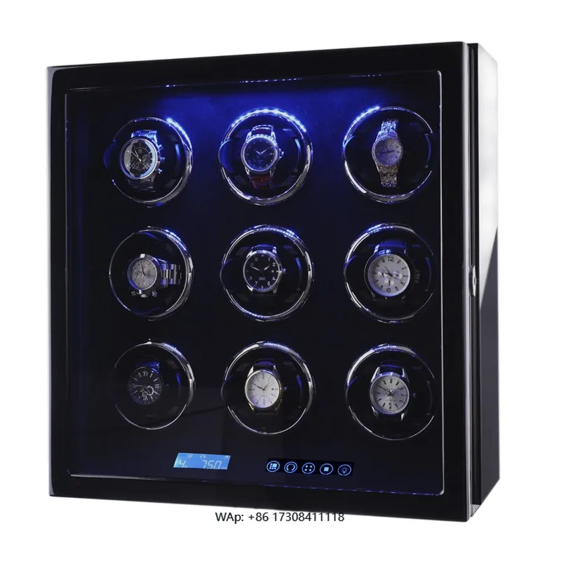 9 Slots Wooden Watch Winder Box with Quiet Motor Automatic Watch Winder Case