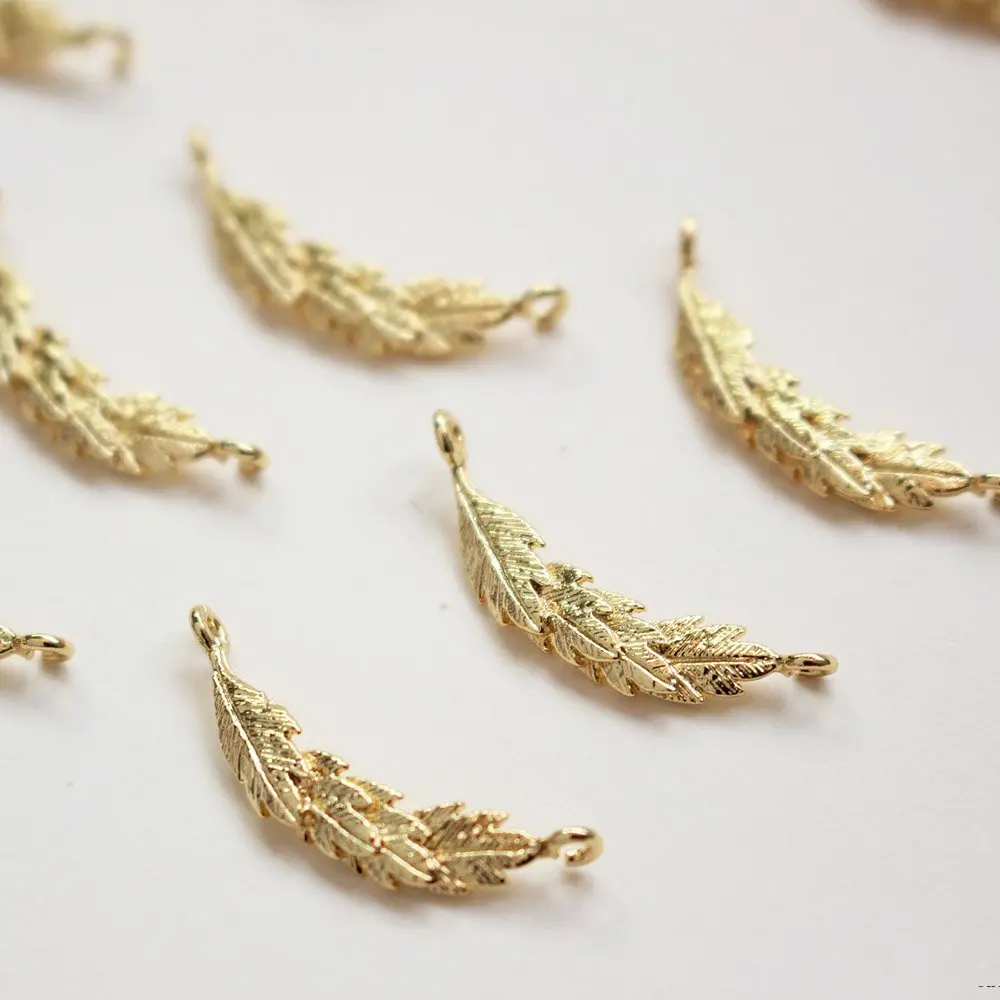 6PCS Dainty Leaf Charms Jewelry Making Supplies Necklace Pendant DIY Hand Made Brass 18k Gold Plated 4*22mm