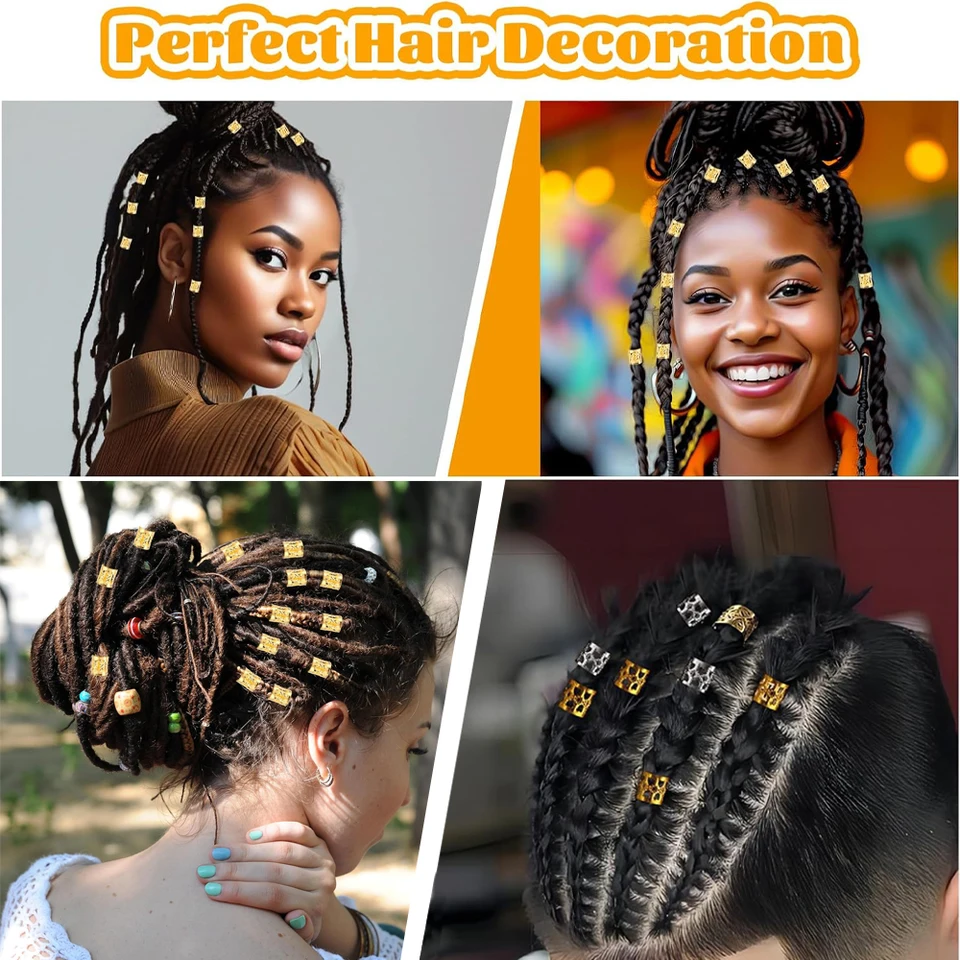 50 Piezas Anillos para Cabello Huecos Accesorios, Cuentas para Mujer Chicas DIY Metal Anillos para Trenzas Pinzas para Dreadlocks 6