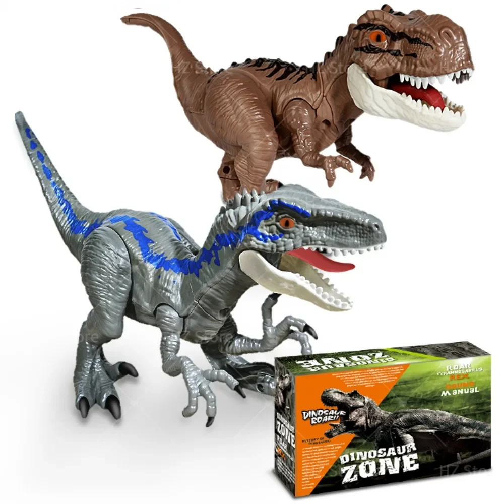 KO Jurassic- World Tyrannosaurus Rex & Velociraptor Dinosaur Toy Can Press Simulation Animal Model Kids Birthday Gift RS61-370