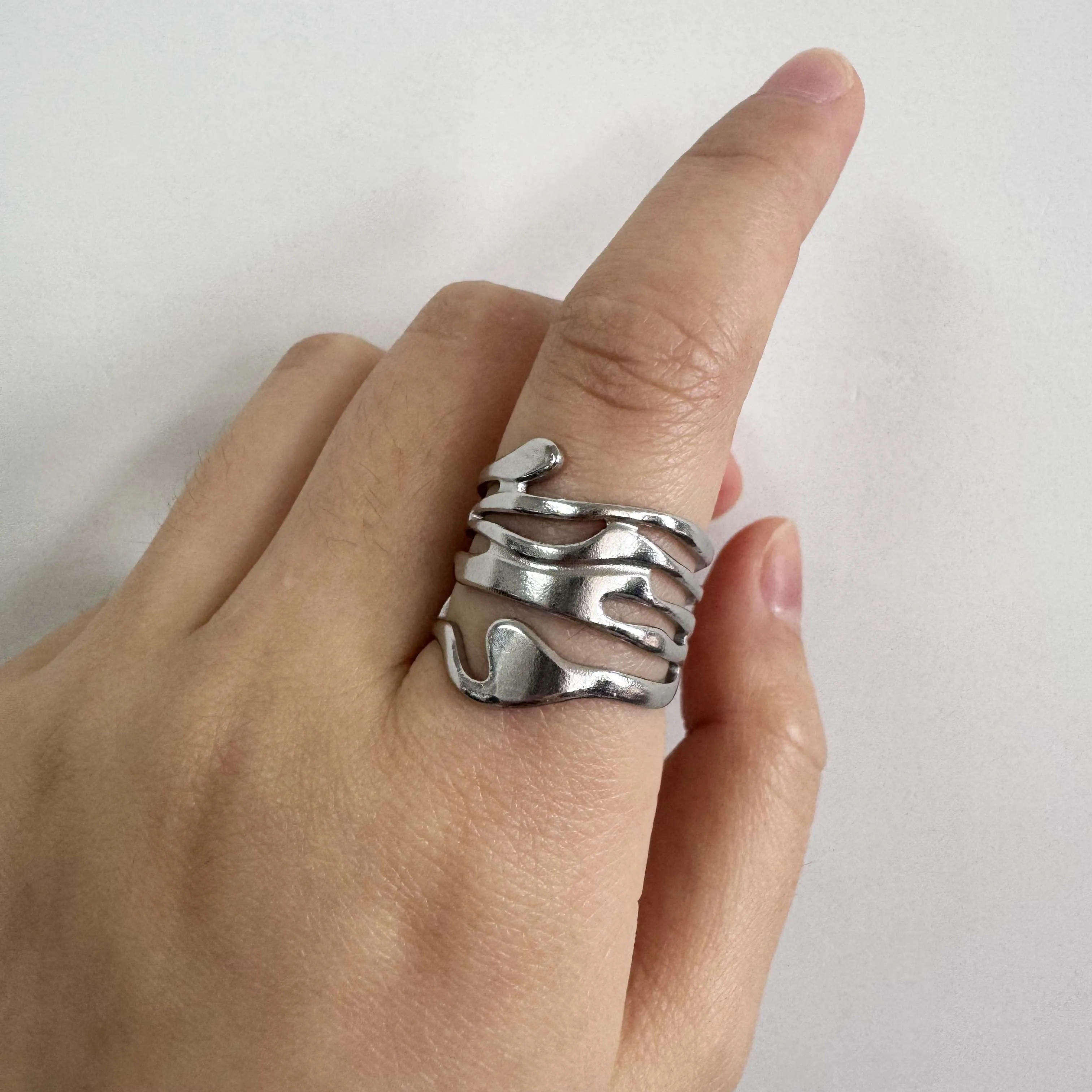 Unisex Stainless Steel Irregular Multi-Layer Ring