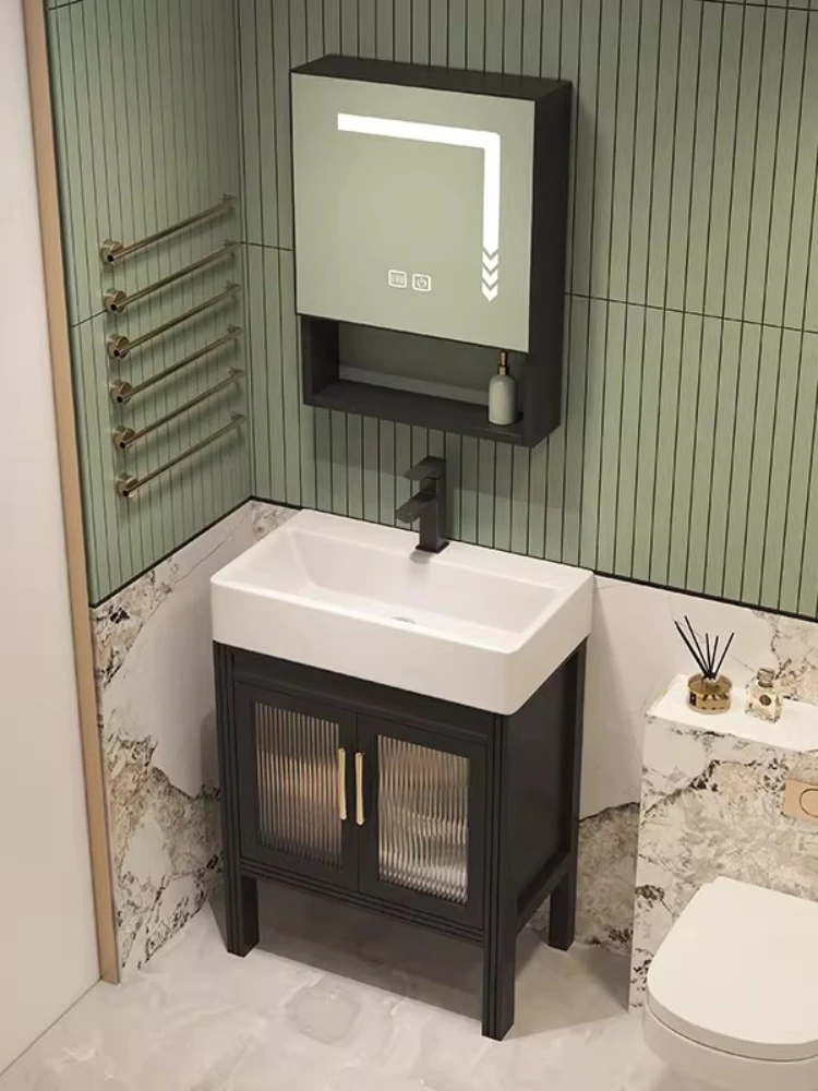 Small household thickened space aluminum floor-to-ceiling balcony bathroom cabinet combination French retro style