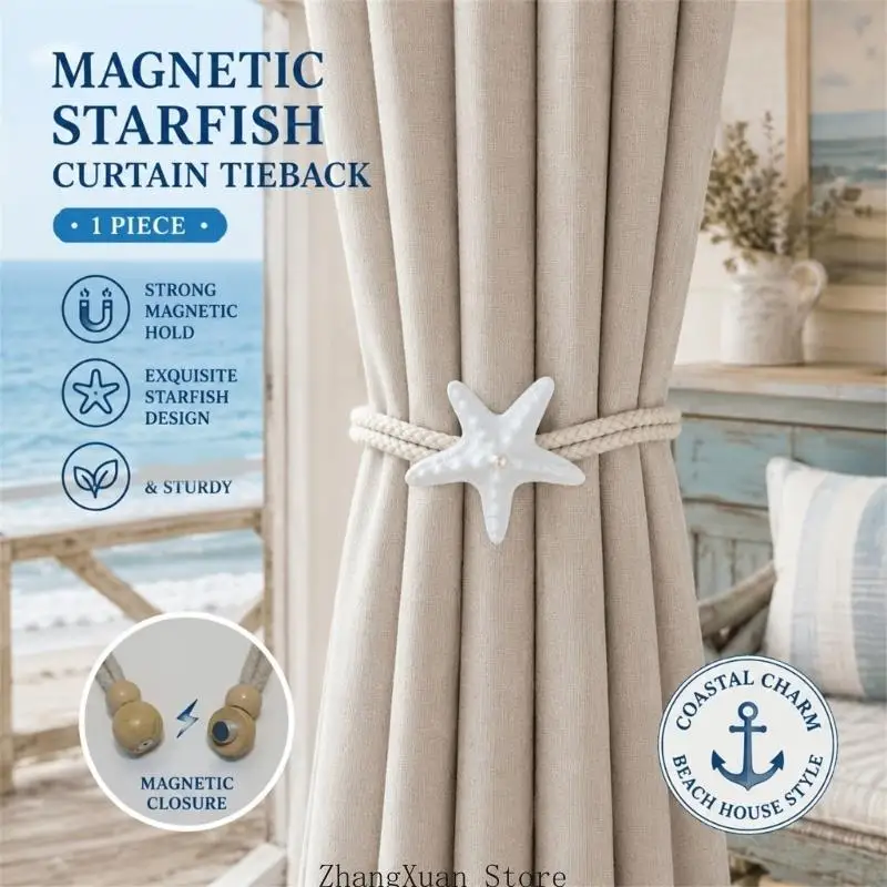 Sea Star Magnetische Vorhangschnalle, Raffhalter, Seil, magnetische Vorhanghalter, 2er-Set für durchsichtige Stoffe – Detail 4