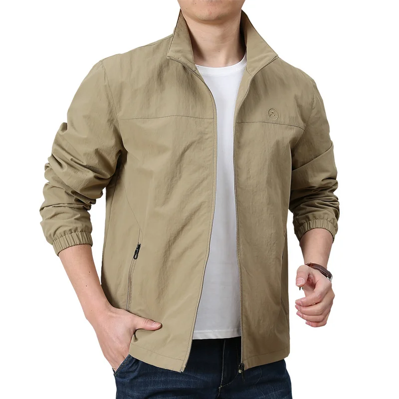 2026 New Arrival Men's Stand Collar Jacket Spring Autumn Casual Loose Fit Coat Zipper Pockets Outdoor Work Outerwear Tops