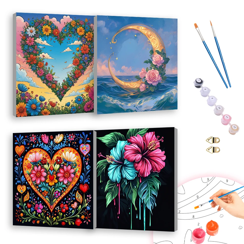 

RUOPOTY Painting Paints By Numbers flowers 20X20cm ready Frame Kit Artwork Color Markers Acrylic Handmade Living Room Decoration