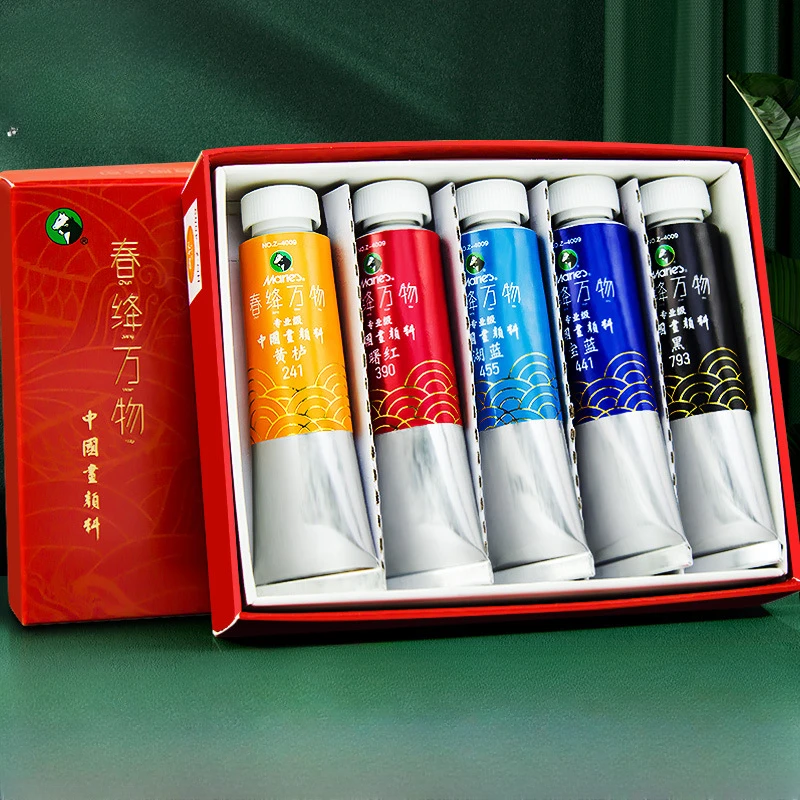 Single Color 5 Pieces Traditional Chinese Painting Pigment Set 24 Color 9ml Mineral Oil Paint Student Drawing DIy Art Supplies