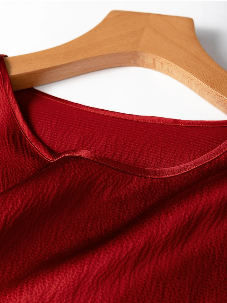 SuyaDream, Woman Blouses, 100%Real Silk, O Neck, Lantern Sleeves T Shirts, 2025 Summer Top, Wine