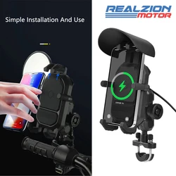 REALZION-Soporte de teléfono para motocicleta, con amortiguador, para manillar de bicicleta, espejo retrovisor, a prueba de golpes