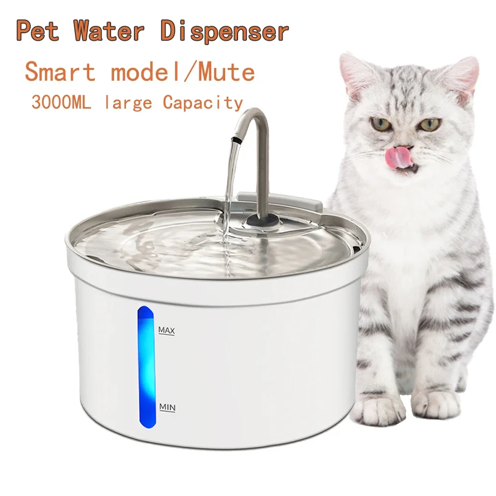 

Ultra quiet cat water dispenser with sensor, fully automatic stainless steel circulation filter, 3L pet dog water dispenser