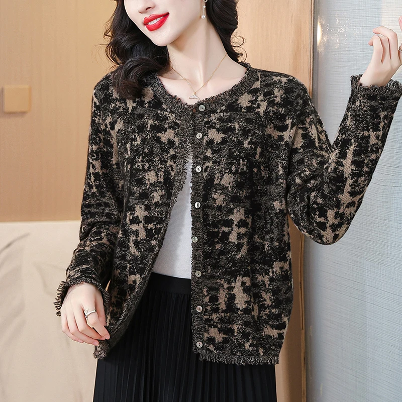 2024 cappotti Cardigan con stampa Patchwork in velluto nero autunno inverno giacche Casual calde e spesse donna cappotti eleganti Vintage coreani