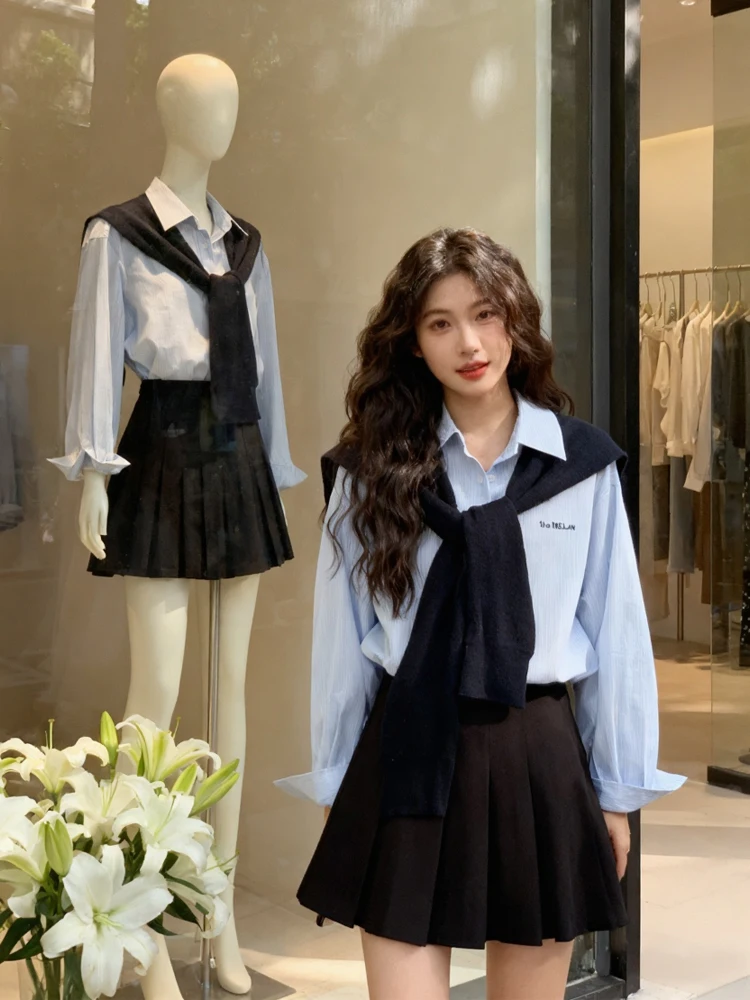 

Корейская плиссированная юбка большого размера для колледжа в консервативном стиле с запахом, длинная плиссированная юбка све, свободная осенняя антивозрастная повседневная мясная обложка...