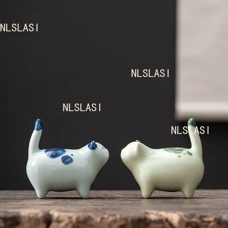 1pcs Small Ceramic Cat Handmade Tea Pet Decoration Toy Kung Fu Teaset Ceremony Tea Ornament Figure Kitty Tea Pet Teaware view 5