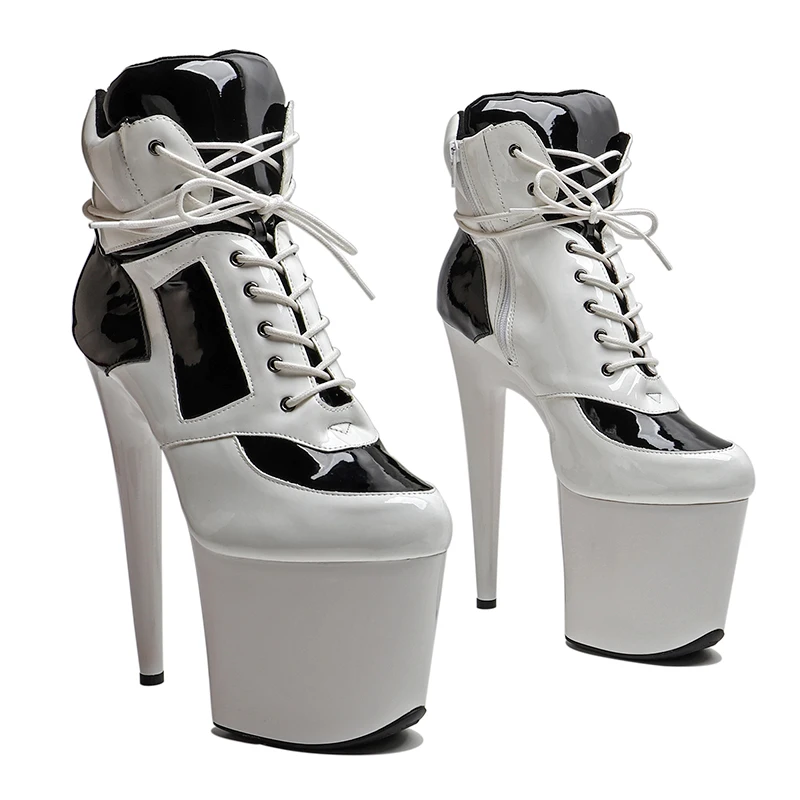 Leecabe  20CM/8inches Patent PU Upper White -blue  Fashion trend  Ankle Boot High Heel  stripper heel platform Pole Dance boot