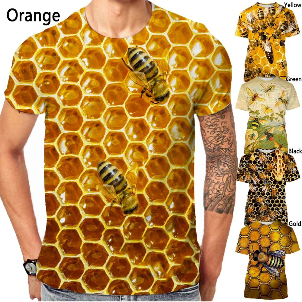 

Honey Bee Graphics 3D T-shirts Men's and Women's Clothing Summer Fashion Casual Short-sleeved Insects Shirt Print Mens T-shirt