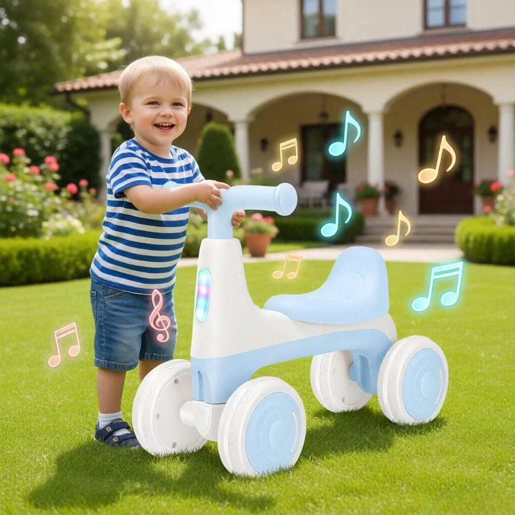 ベビーバランスバイク-1歳-2歳-3歳-ペダルなし-4輪-幼児用ウォーカー-音楽ライト付き-乗用玩具-室内-屋外-誕生日-クリスマスギフト