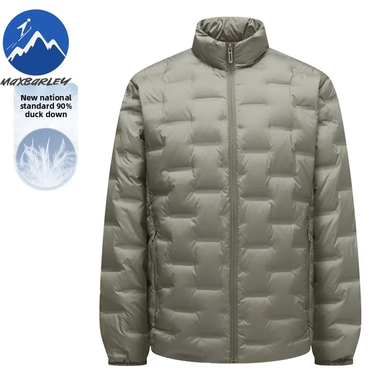 Maxbarley Men Down Jacket Ultra Light Outdoor Work Windproof Warm Puffer Coat Stand Collar Hiking Cold Resistant Winter Coats