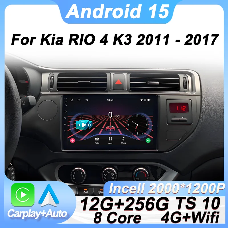 

Wireless Carplay Auto For Kia RIO 4 K3 2011 2012 2013 - 2017 Car Radio Stereo Head Unit Android 15 Navigation GPS Bluetooth Wifi