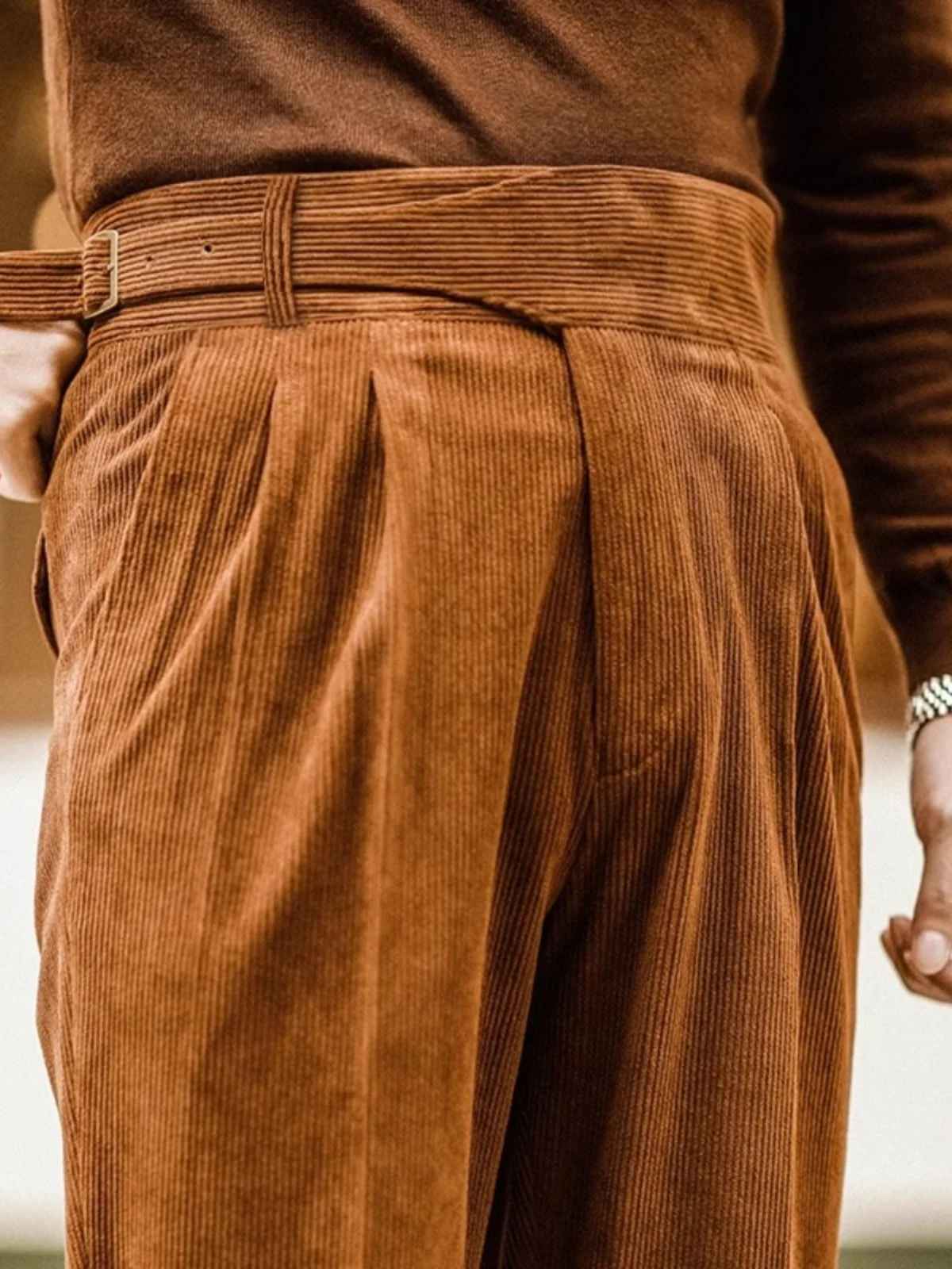 

High Waist Corduroy Men's Suit Pants Warm Busin Casual Straight Leg Long Trousers for Autumn Winter Leisure Faion