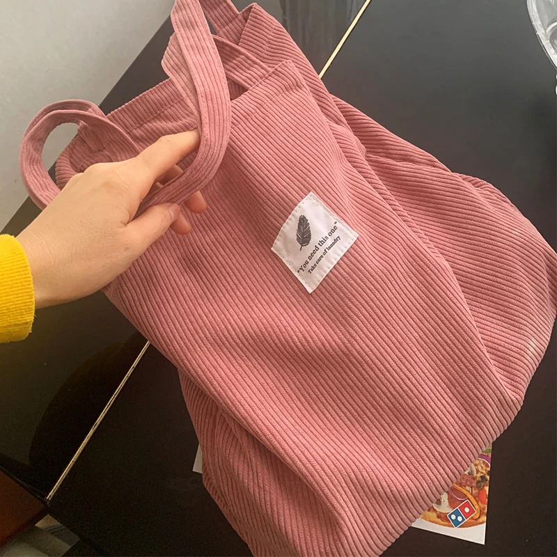 Corduroy Shopping Bag for Women 2024 Female Girls Casual Handbags Soft Reusable Fabric Affordable Shopper Shoulder Totes Bags