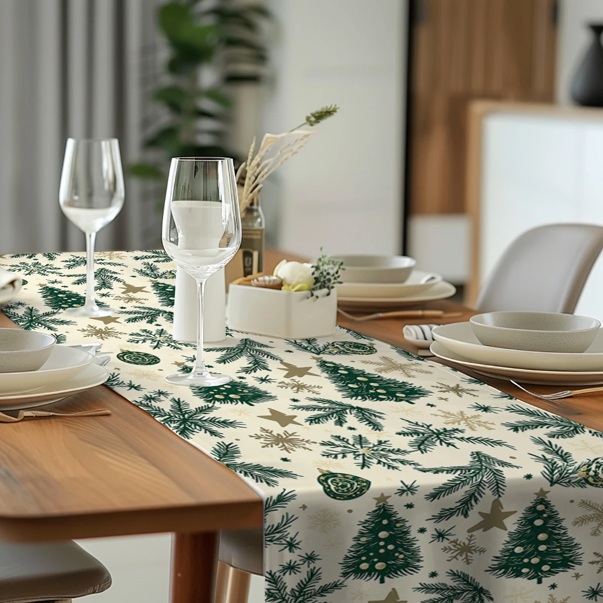 Christmas Tree Table Runner Kitchen Dining Table Decoration for Indoor Outdoor Home Table Runners Washable Dining Long Cloth