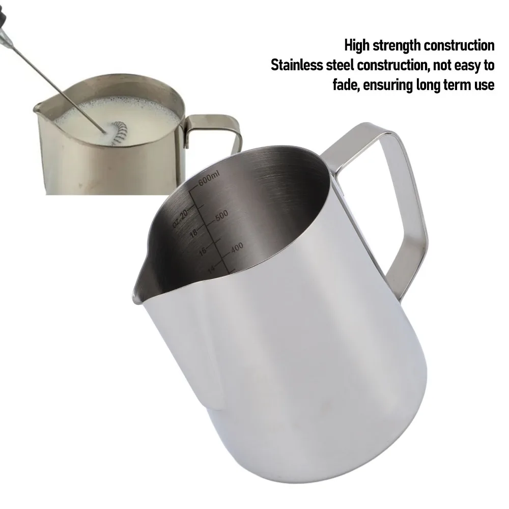 600ml Capacity Milk Frothing Pitcher 304 Food Grade Stainless Steel Clear Scale Markings Coffee Steaming Pitcher