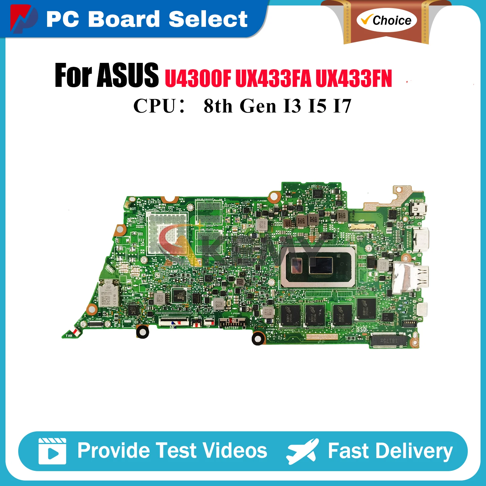 

UX433FA Материнская плата для ноутбука ASUS ZenBook UX433FA U4300F UX433FN UX433F Материнская плата для ноутбука с процессором I3 I5 I7 100% тестирование OK stk