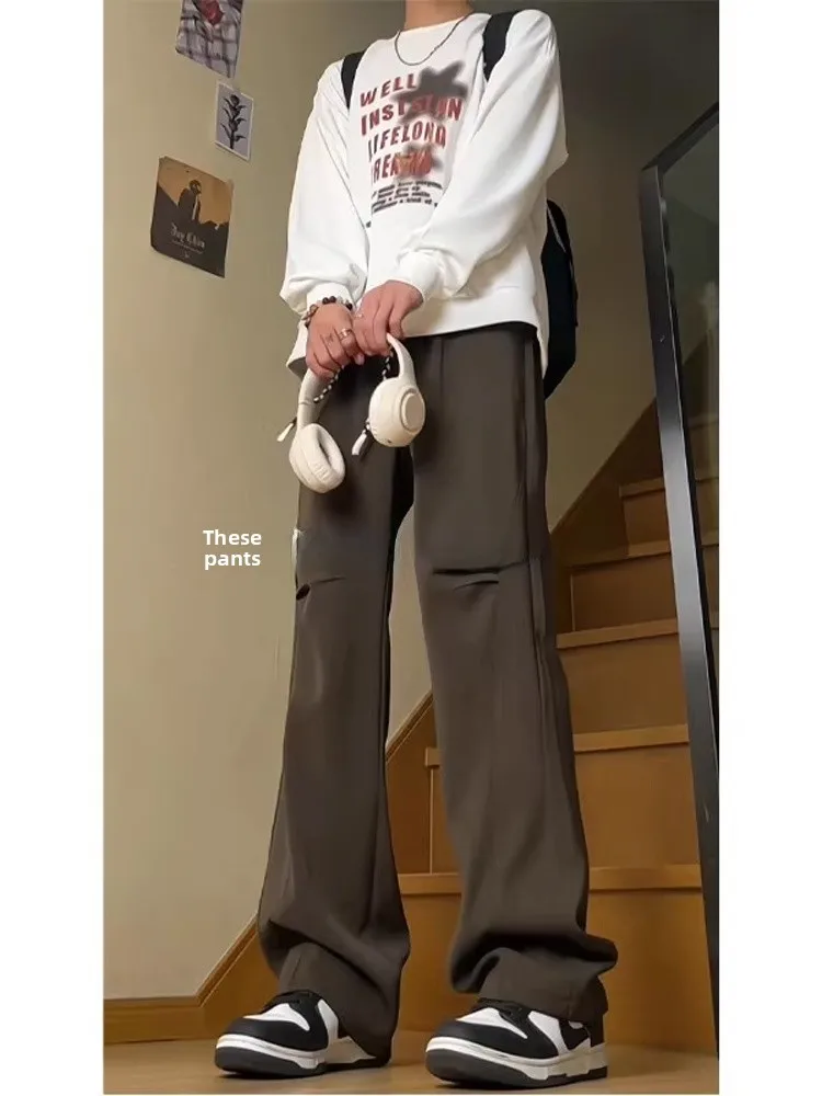 

Brown Design Cleanfit Men's Casual Pants Drapey West Pants Advanced Feeling Micro Flared Straight Leg Pants Loose Fit Long Pants