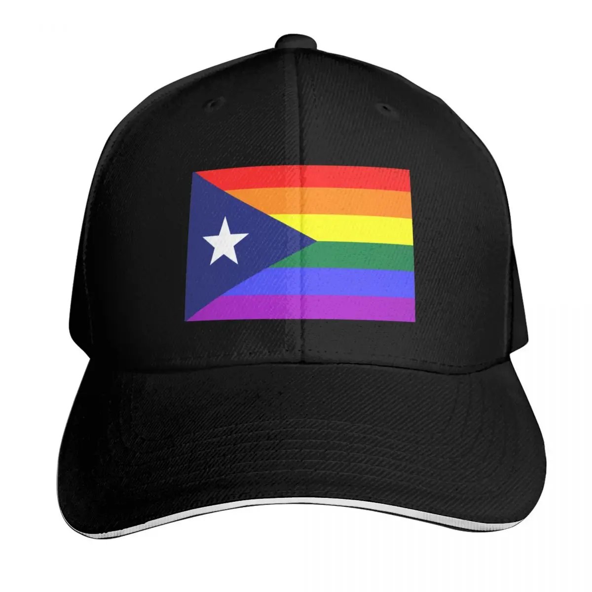 Puerto Rican Rainbow Pride Flag Baseball Cap Six Panel Structured Crown Sun Protection UPF 50+ Breathable Mesh Back