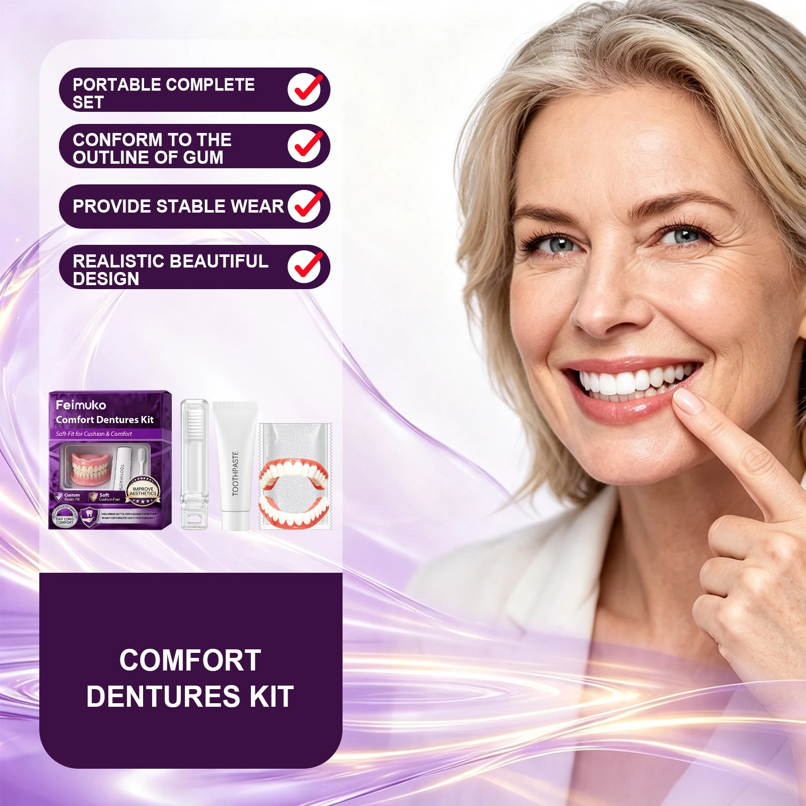 Teeth Whitening Instant - Premium Denture Kit With Fixed Cleaning