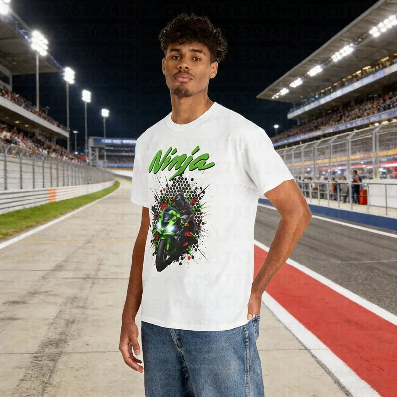 

25-26 Summer Outdoor Quick Drying Breathable Kawasaki 100% Cotton Printed T-shirt Men's and Women's Thin Motorcycle Comfortable