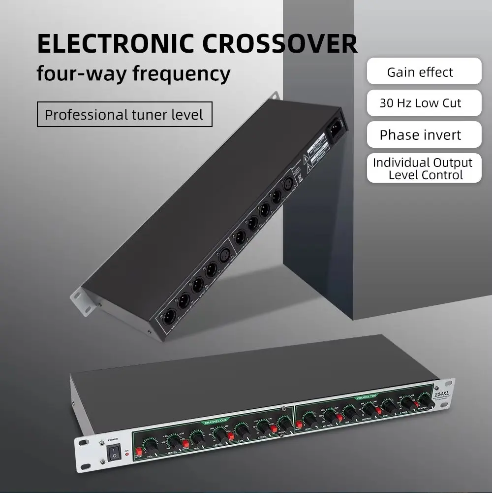 224XL Professionelle 2-Wege-Stereo-4-Wege-Mono-Audio-Crossover mit Hochpassfilter Subwoofer Bühne DJ Sound System Lautsprecher