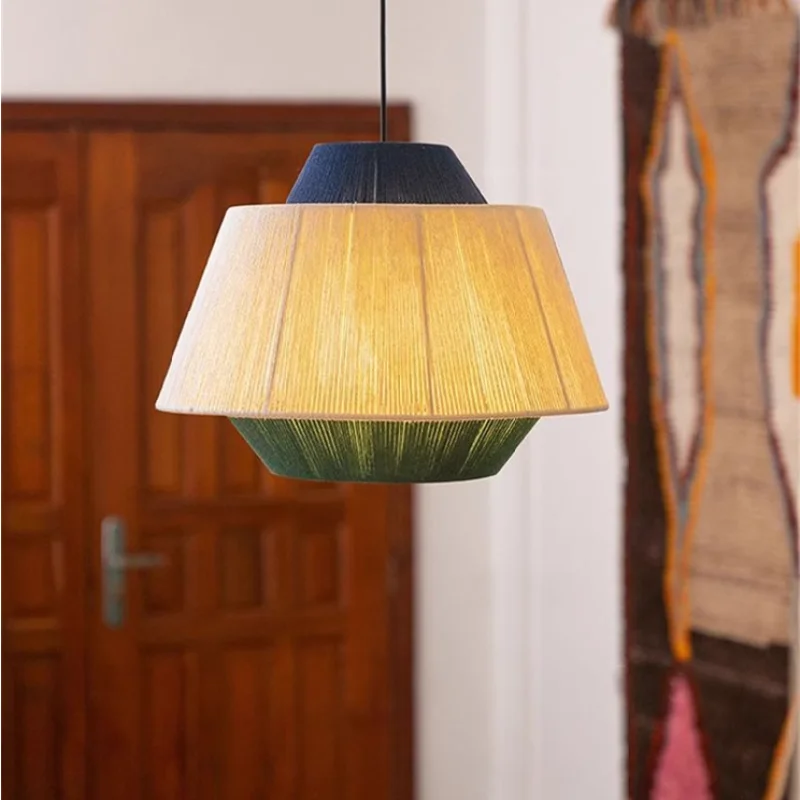 

Japanese Woven Cotton Thread Pendant Light Modern E27 Bedroom Dining Room Living Room Lighting Vintage Hemp Rope Hanging Lamp