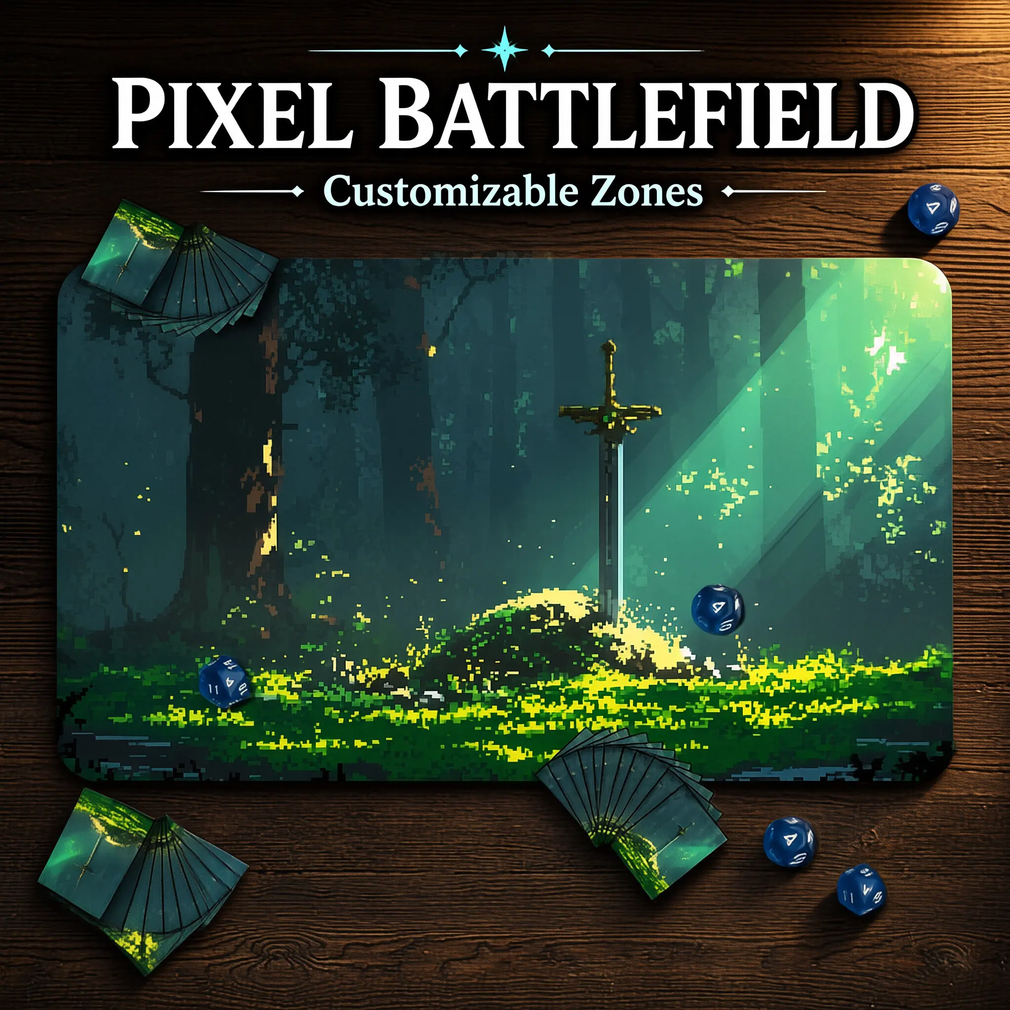 TCG Playmat, Pixel Sword Custom Play Mat, TCG Playmat with Zones alfombrillas gaming escritorio accesorios pc accessories