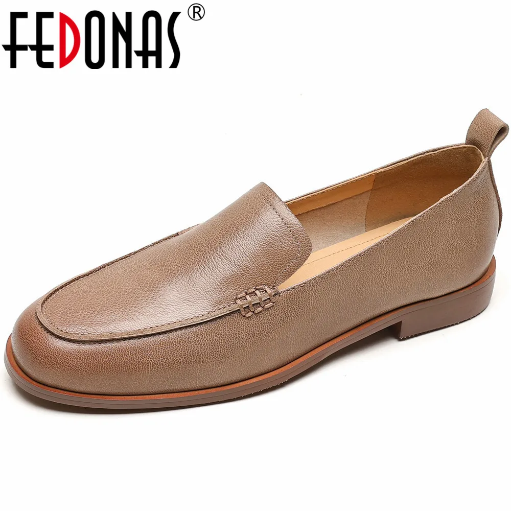 FEDONAS Low Heels Women Pumps Round Toe Spring Summer New Genuine Leather Quality Concise Shoes Woman Casual Office Lady Loafers