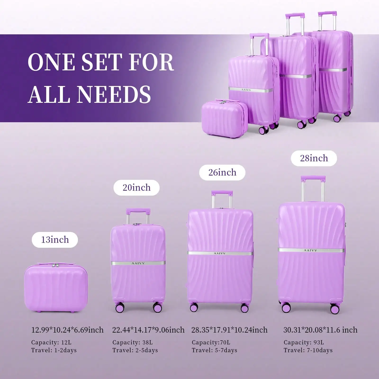 AAIVV 4-Piece ABS Luggage Set 13/20/26/28in, Airline Approved 20in Carry On With Cup Holder & USB Port, Expandable 28in Case, TSA Lock Double Spinner Wheels
