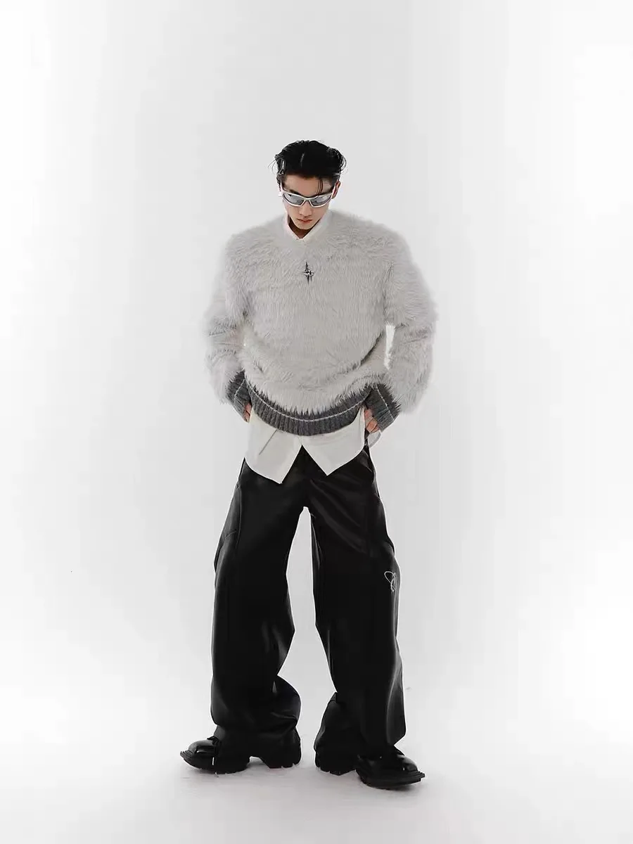 American Metal Design Knitted Sweater round Ne Soft Loose Fit ex Faionable Winter Casual Long Sve T-irt