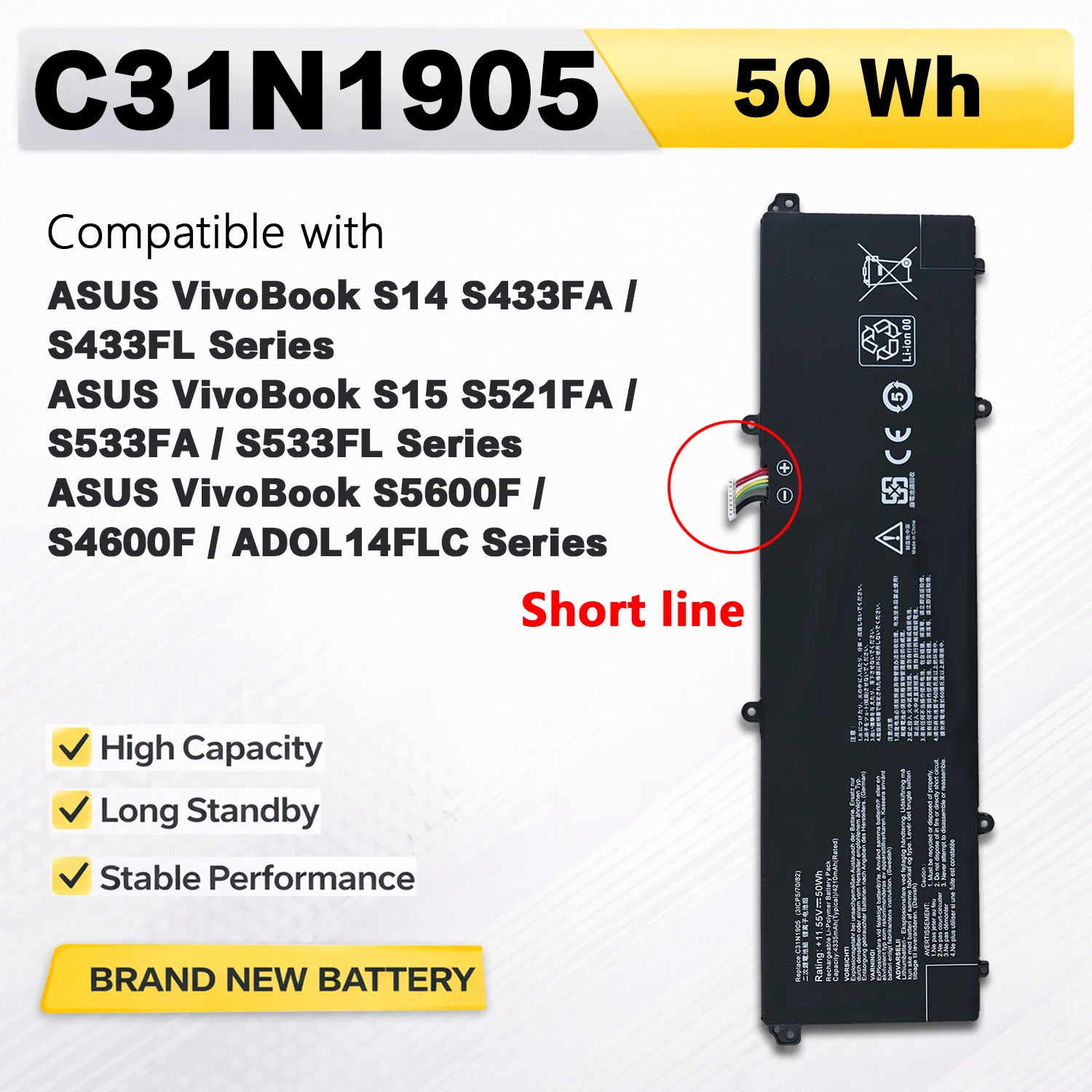 PowerHub C31N1905 Short Line 11.55V 50Wh Laptop Battery For ASUS VivoBook S14 S15 S433 S533 S5600F S433FL ADOL14FLC
