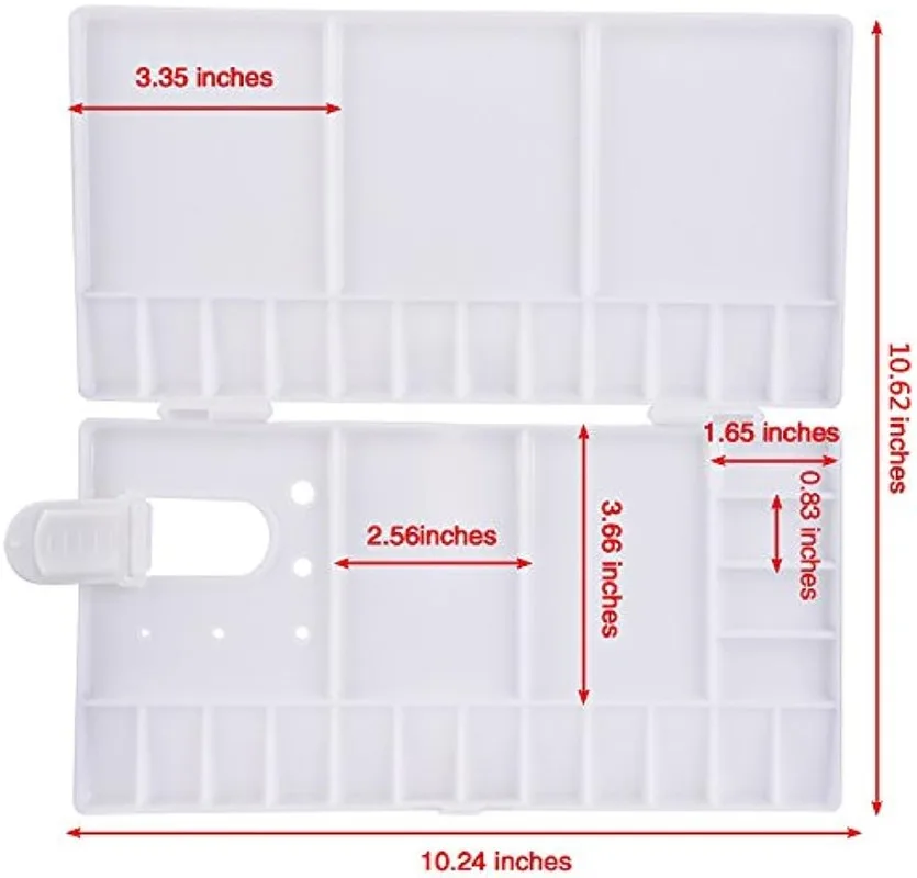 Watercolor Palette Folding Paint Tray Plastic Painting Pallet with 33 Compartments, Thumbhole and Brush Holders, White