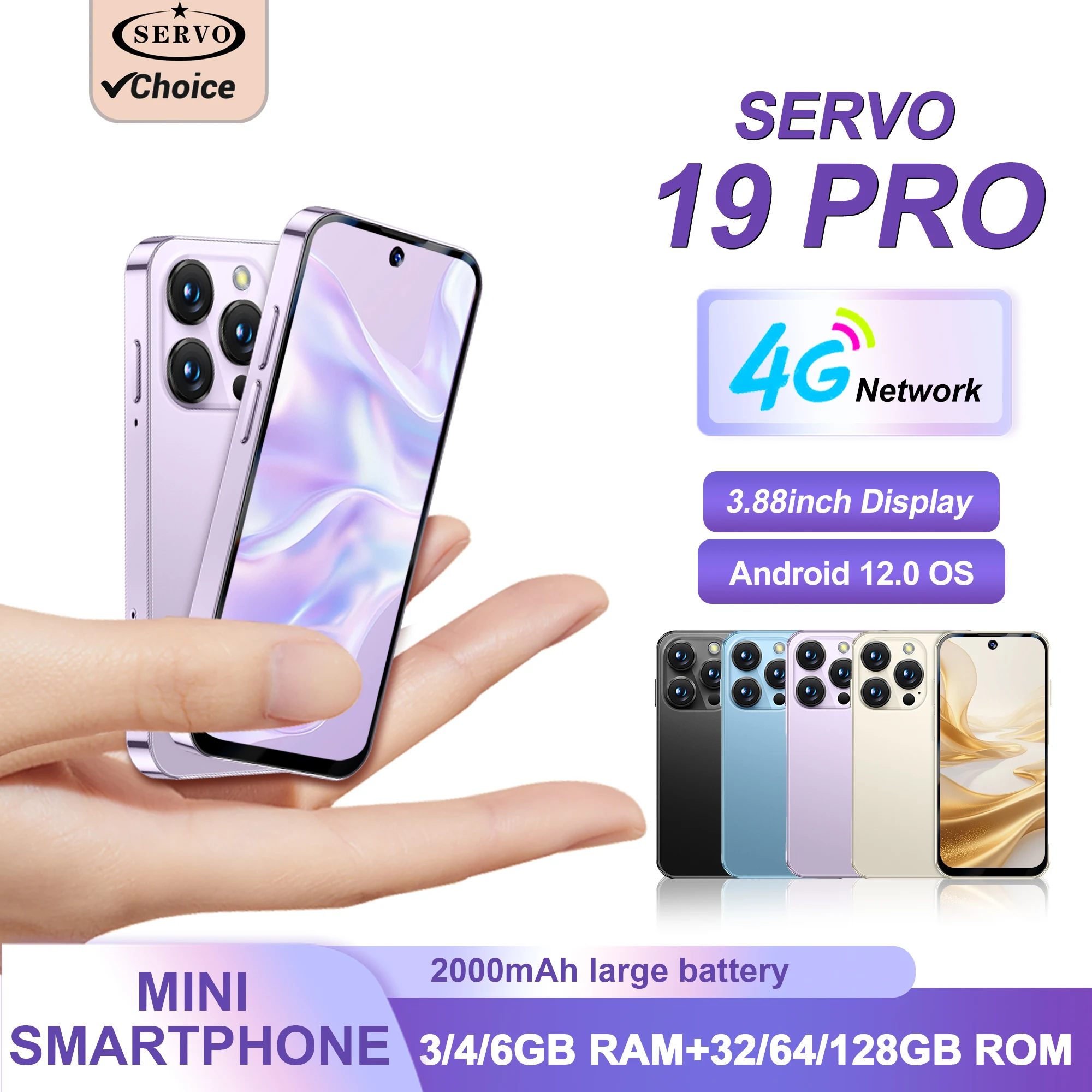 SERVO 19PRO Android Mini Smartphone 4G Cellular 6GB+128GB 3.88