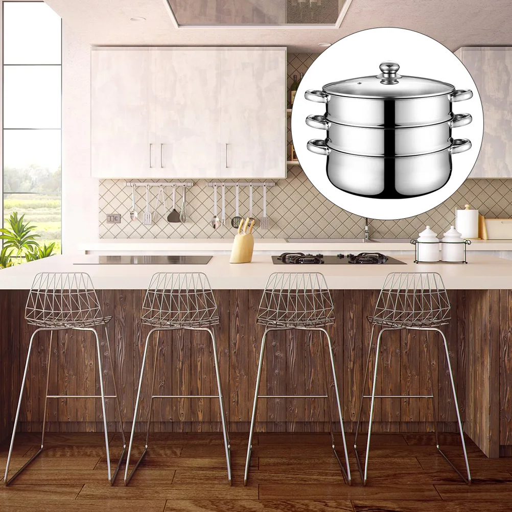 

3 Layer Stainless Steel Steam Pot 30Cm Heavy Duty Soup Cooking Pot for Home Use Multi Tier Steamer Cooker Kitchen Accessories